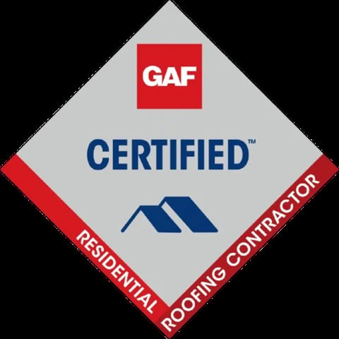 GAF Certified Residential Roofing Contractor diamond-shaped badge with logo